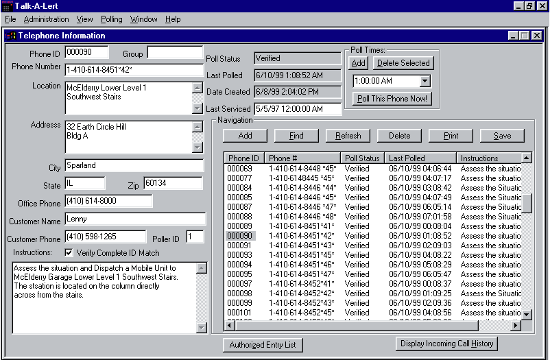 Talk-A-Lert Polling and Call Identification System for Analog Call Stations