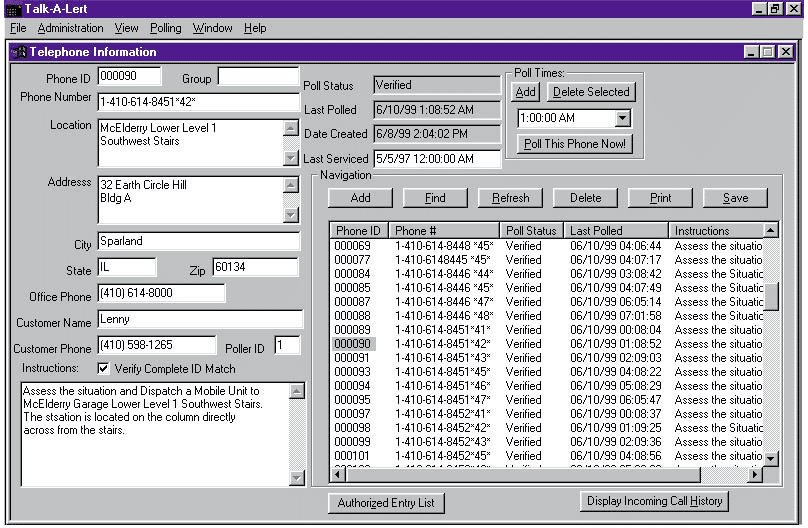 Talk-A-Lert Polling and Call Identification System for Analog Call Stations