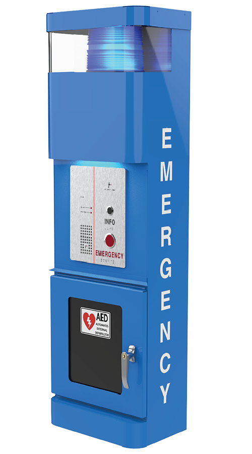 emergency phone with AED for parking garage safety