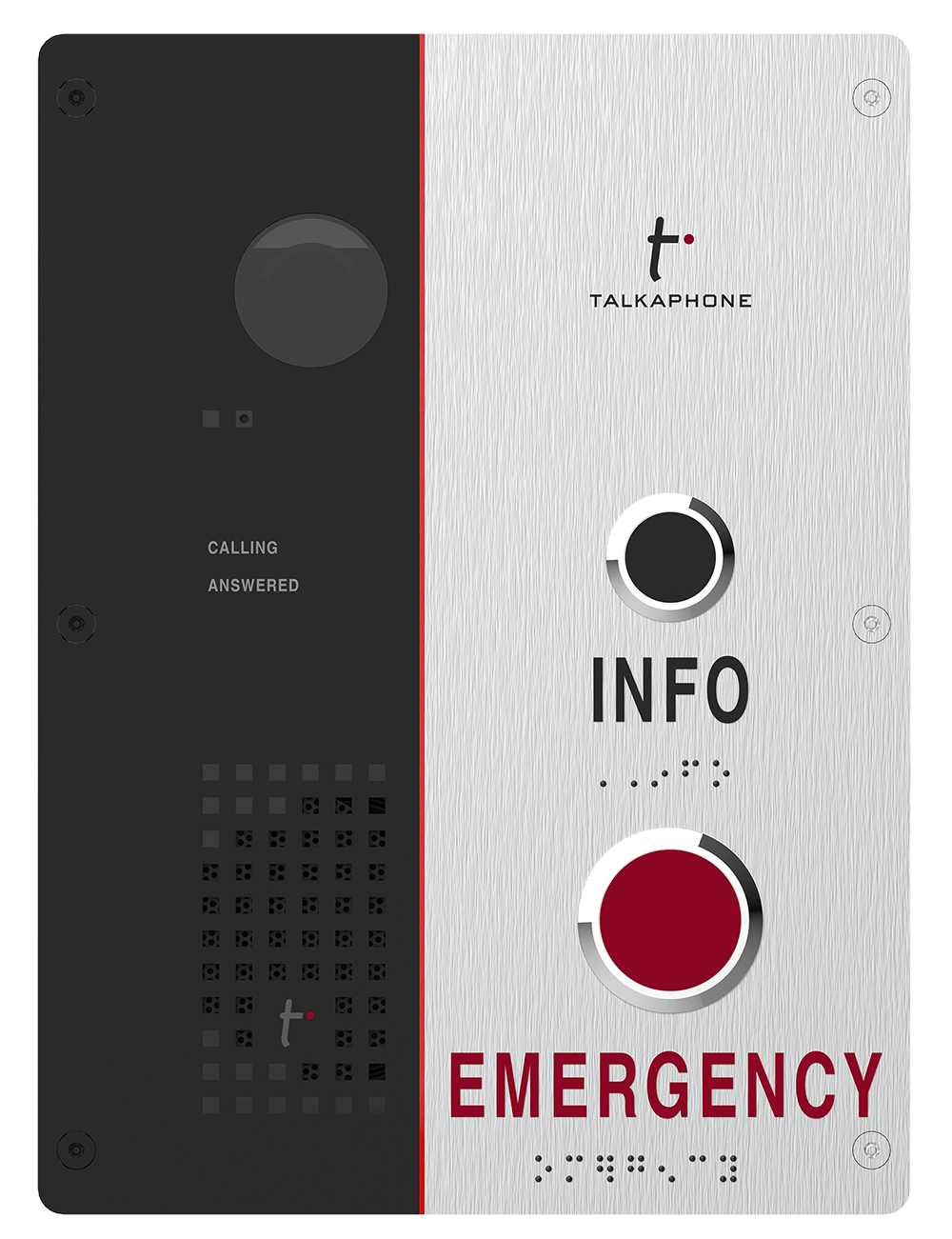 VOIP-600 Series IP Call Station with EMERGENCY button/signage, INFO button/signage, and built-in Axis P1265 IP camera
